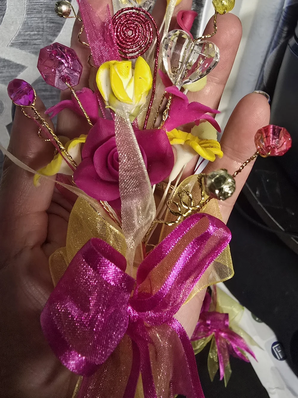 Bright Pink and Yellow Faux Floral Boutonniere Set by